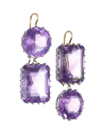 Shop Renee Lewis Women's 18k White Gold & Yellow Gold & Antique Amethyst Drop Earrings In Purple