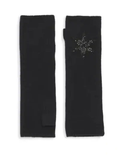 Shop Carolyn Rowan Long Black Cashmere Fingerless Gloves With Leather Star