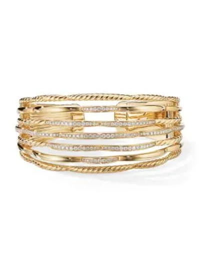 Shop David Yurman Tides 18k Yellow Gold & Pavé Diamond Cuff Bracelet