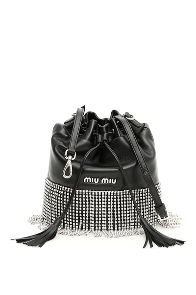 Shop Miu Miu Crystal Fringes Bucket Bag In Nero|nero