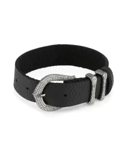 Shop Nina Gilin Women's Diamond & Leather Buckle Bracelet In Black