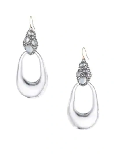 Shop Alexis Bittar Vanitas Swarovski Crystal Stone Cluster Hoop Drop Earrings In Silver