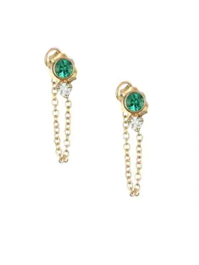 Shop Zoë Chicco 14k Yellow Gold, Diamond & Emerald Stud Earrings