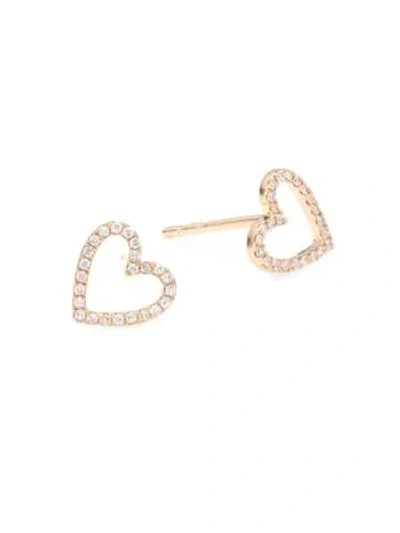 Shop Ef Collection 14k Rose Gold & Diamond Heart Stud Earrings