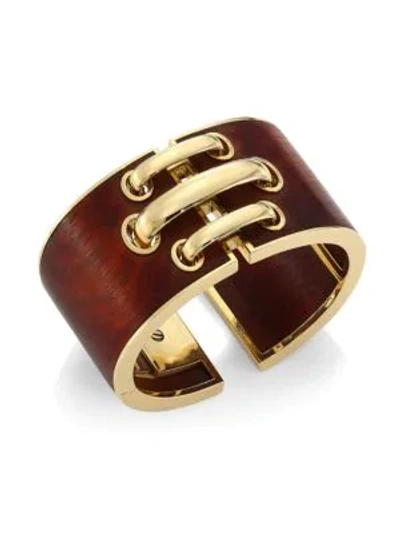 Shop David Webb Woodworks 18k Yellow Gold & Bloodwood Shoelace Cuff Bracelet