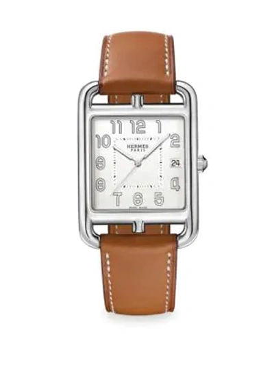 Shop Hermes Women's Cape Cod 41mm Stainless Steel & Leather Strap Watch In Brown