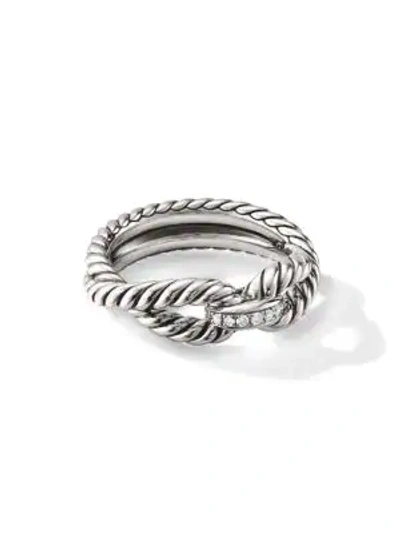 Shop David Yurman Cable Loop Ring With Diamonds In Silver