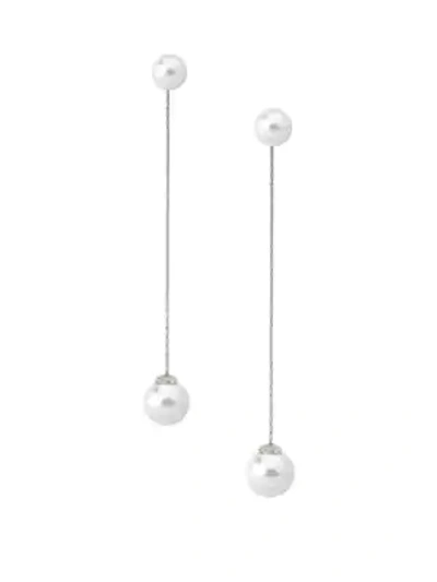 Shop Majorica Sterling Silver & 10mm Pearl Chain Drop Earrings In White