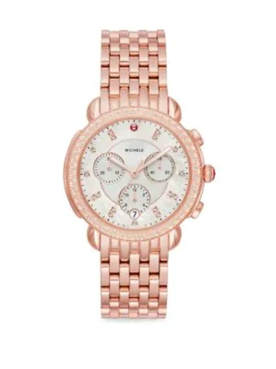 Shop Michele Watches Sidney Pink Goldtone & Diamond Watch In Rose Gold