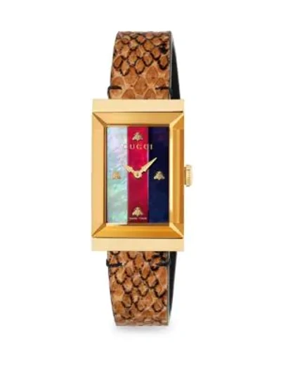 Shop Gucci Women's Yellow Gold Pvd, Mother-of-pearl & Leather Strap Watch In Brown
