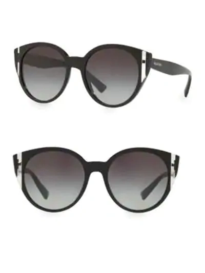 Shop Valentino Va4038 Grad Blue 55mm Round Sunglasses In Black Crystal
