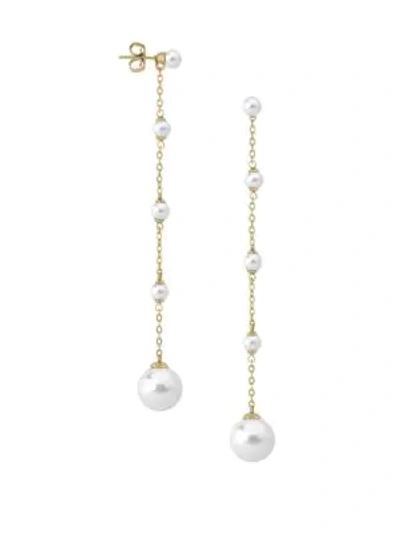 Shop Majorica Women's Goldplated Sterling Silver & 5mm-12mm White Pearl Linear Drop Earrings