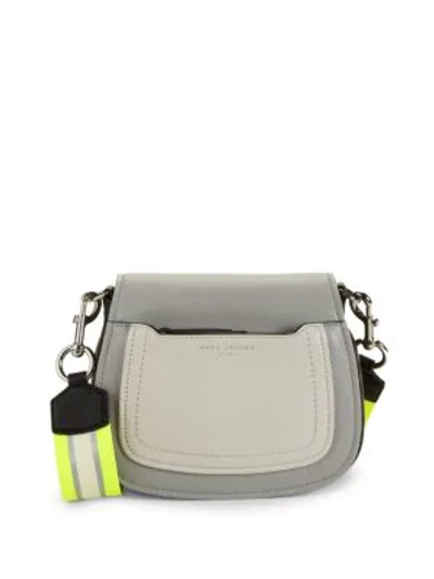 Shop Marc Jacobs Mini Leather Messenger Bag In Grey Multi