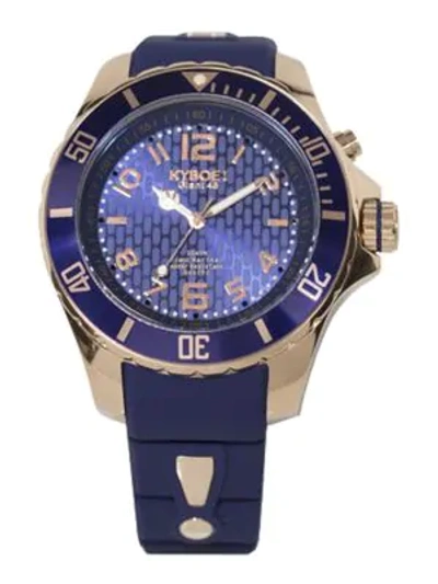 Shop Kyboe! Power Blue Silicone & Rose Goldtone Stainless Steel Strap Watch/48mm In Navy-gold