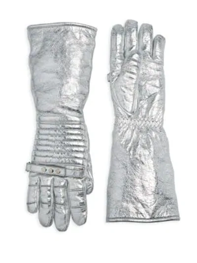 Shop Calvin Klein 205w39nyc Laminated Leather Gloves In Silver