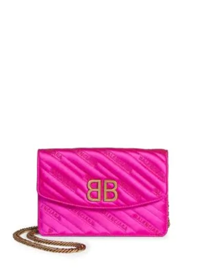 Shop Balenciaga Satin Logo Chain Wallet In Pink