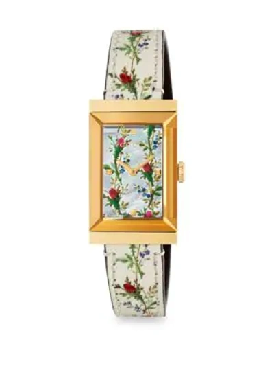 Shop Gucci Mother-of-pearl Floral Leather Strap Watch In Multi