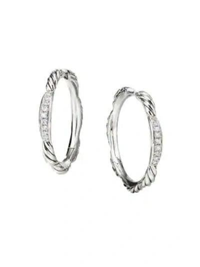 Shop David Yurman Women's Tides Sterling Silver & Diamond Hoop Earrings
