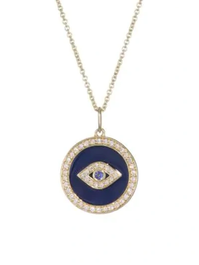 Shop Sydney Evan Diamond, Sapphire, Navy Blue Enamel & 14k Yellow Gold Evil Eye Necklace