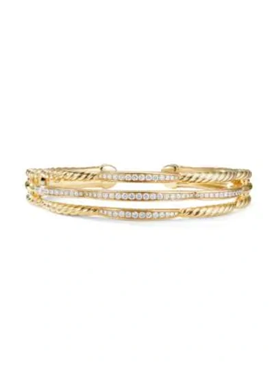 Shop David Yurman Tides 18k Yellow Gold & Pavé Diamond Three Row Cuff Bracelet