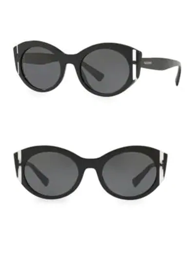 Shop Valentino Va4039 Solid Black 53mm Round Sunglasses In Black Crystal