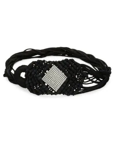 Shop Saint Laurent Embellished Woven Belt In Black Crystal