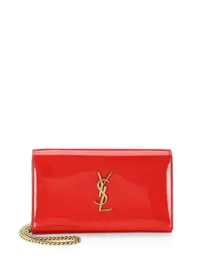 Shop Saint Laurent Patent Leather Wallet-on-chain In Rouge Eros