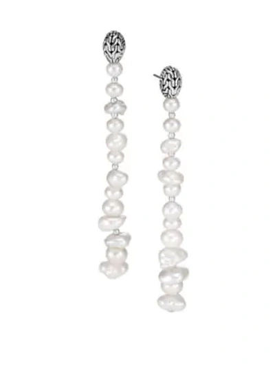 Shop John Hardy Chain Sterling Silver 7.4mm Baroque Freshwater Pearl Drop Earrings In White