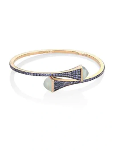Shop Marli 18k Rose Gold & Sapphire Bangle Bracelet In Blue Rose Gold