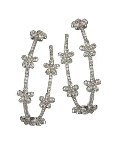 Shop Nina Gilin Diamond Flower Hoop Earrings In Silver