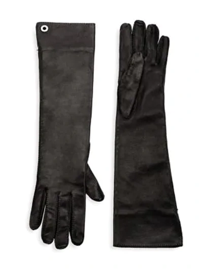 Shop Loro Piana Long Leather Gloves In Black