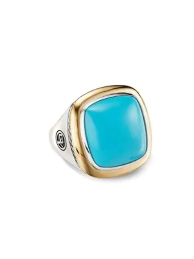 Shop David Yurman Albion Sterling Silver, 18k Yellow Gold & Turquoise Ring In Reconstituted Turquoise