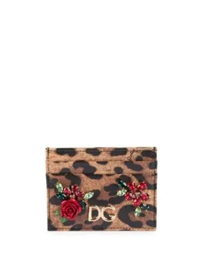 Shop Dolce & Gabbana Leo Floral Card Case In Leopard