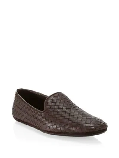 Shop Bottega Veneta Intrecciao Foulard Leather Loafers In Espresso