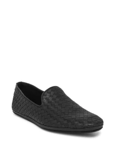 Shop Bottega Veneta Intrecciao Foulard Leather Loafers In Black