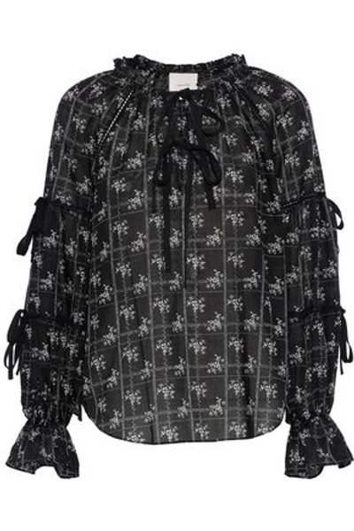 Shop Cinq À Sept Wildflower Romy Bow-embellished Printed Cotton Blouse In Black
