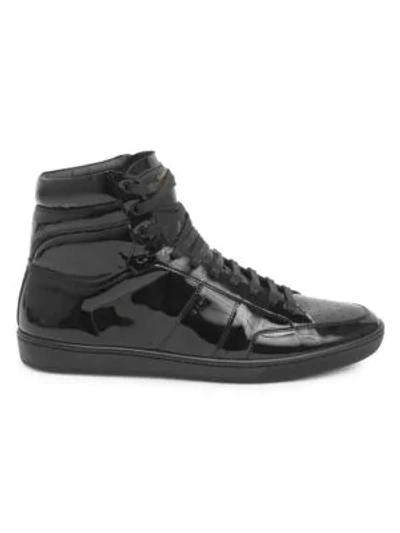 Shop Saint Laurent Men's Court Classic Patent Leather High-top Sneakers In Black