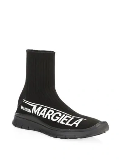 Shop Maison Margiela Logo High-top Sock Trainers In Black White