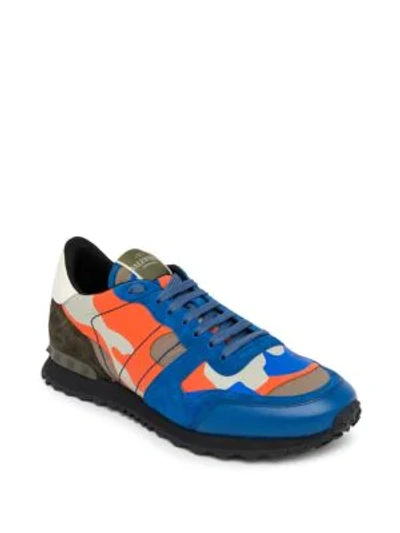 Shop Valentino Rockrunner Camouflage Sneaker In Blue Orange Multi