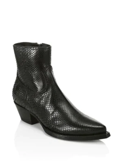 Shop Saint Laurent Lukas Python Leather Ankle Boots In Black