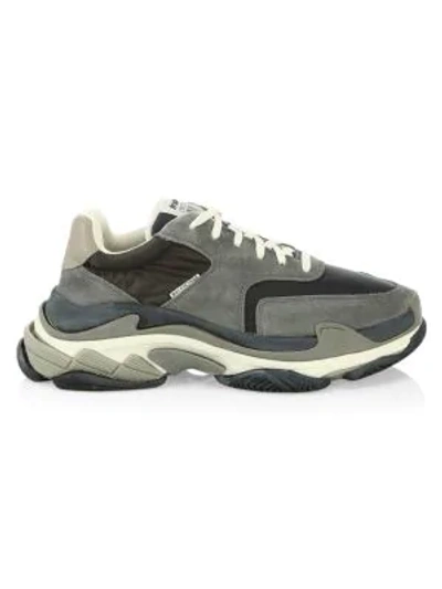 Shop Balenciaga Triple S Leather & Suede Trainers In Grey