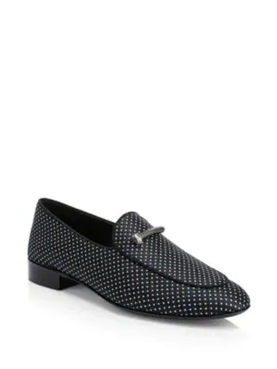 Shop Giuseppe Zanotti Diamond Studded Zip Detail Leather Loafers In Black