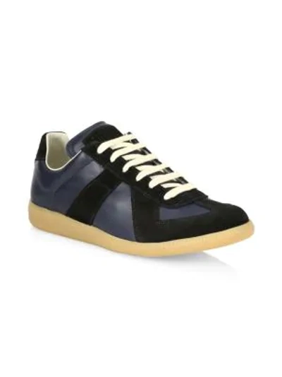 Shop Maison Margiela Men's Replica Leather & Suede Sneakers In Navy Blue