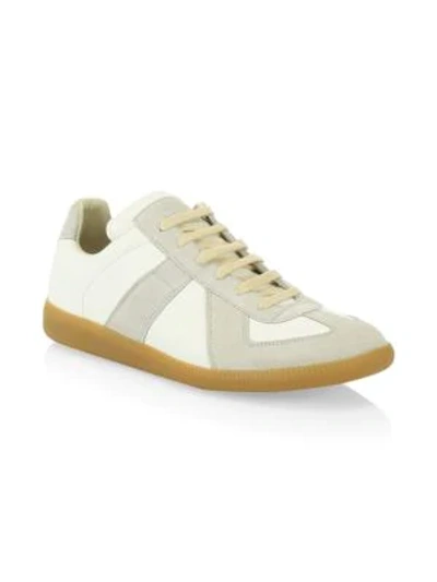 Shop Maison Margiela Men's Replica Leather & Suede Sneakers In Off White