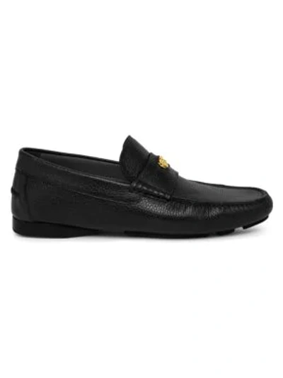 Shop Versace Carpa Leather Driving Loafers In Black