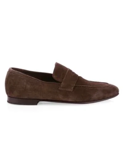 Shop Dunhill Chiltern Soft Suede Loafers In Brown