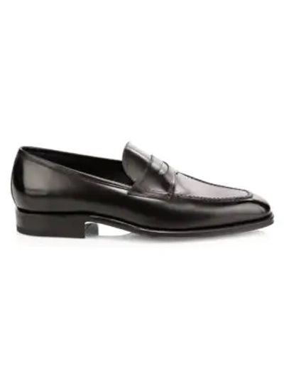Shop Sutor Mantellassi Olimpo Leather Penny Loafers In Black