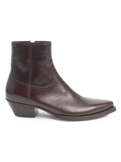 Shop Saint Laurent Lukas Leather Western Ankle Boots In Brown