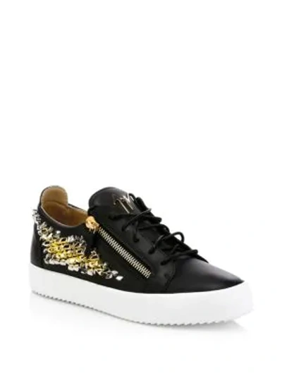 Shop Giuseppe Zanotti Studded Leather Low-top Sneakers In Black