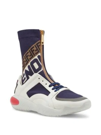 Shop Fendi Mania Sock-insert Chunky Sneakers In Navy